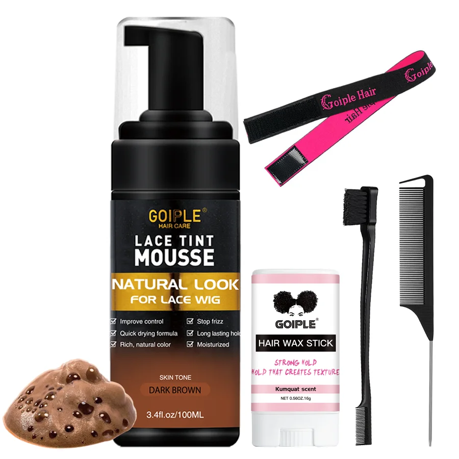 

Lace Tint Mouse for Front Wigs And Orange Flavor Wax Stick for Broken Hair Flyaway Control Edge Control Wig Installation Kit Set