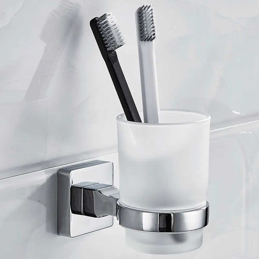 Wall Mounted Double Mouthwash Cup Holder Single Stainless Steel Bathroom Lavatory Toothbrush Matte Chrome Articles of daily use