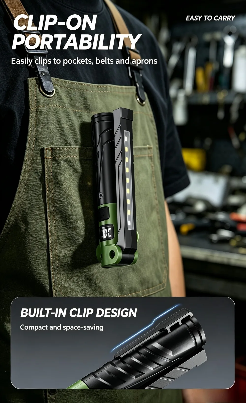 Superhelle, wiederaufladbare Taschenlampe mit hoher Lumenleistung - Faltbare, tragbare, multifunktionale Leuchte für Outdoor-Autoreparaturen, langlebig – Detail 4