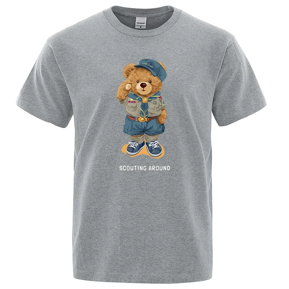 Fashion Blouses Teddy Bear Salute Scoring Around Prints T Shirt Men Brand Tees Short Sleeve Adult T-Shirt Summer Hip Hop T-Shirt