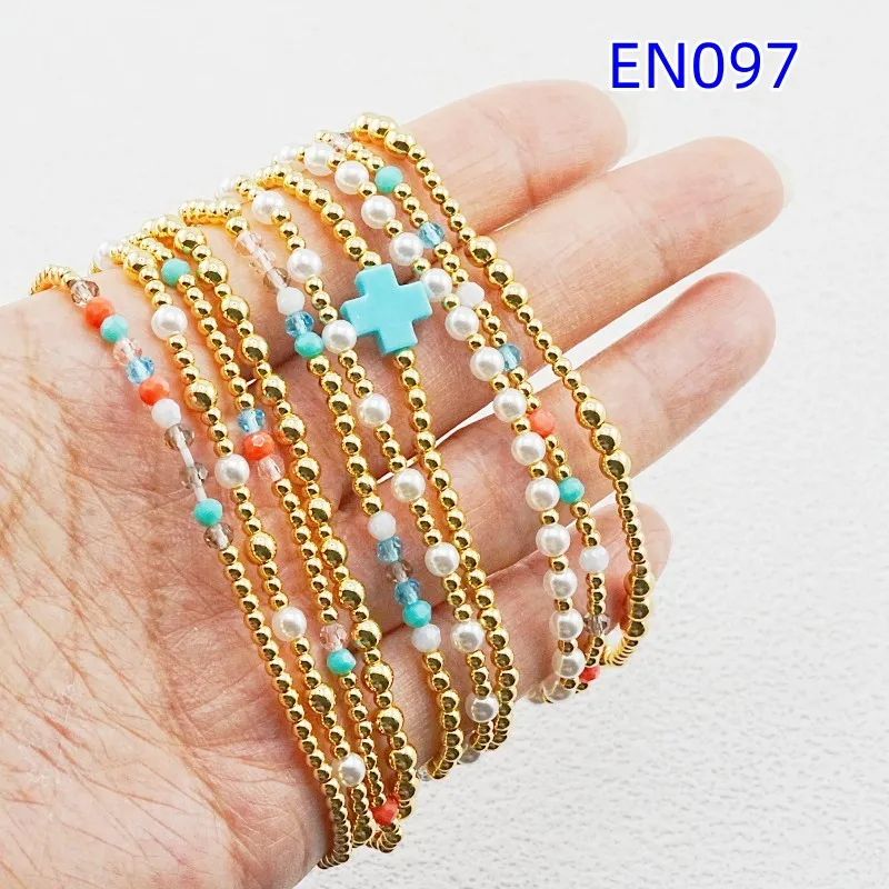 

YEEVAA Cross Charm Colorful Beads&Pearl Stack of 10 Bracelets, Fashion Jewelry Gift for Women Daily Layering
