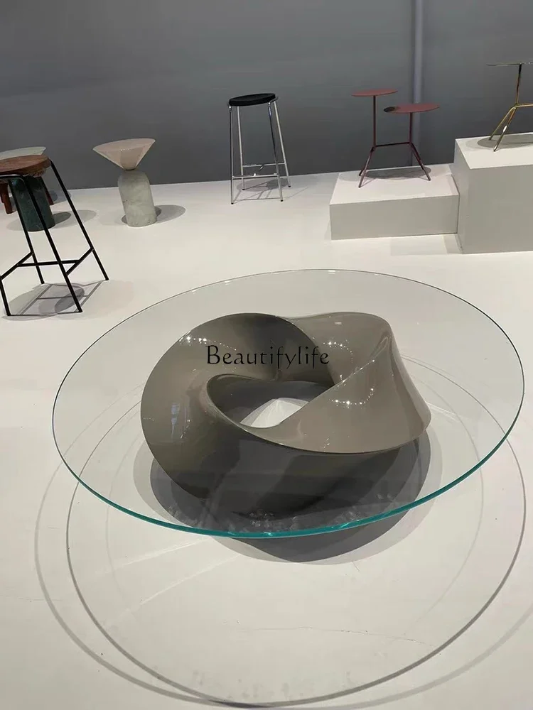 

FG28Italian Minimalist Living Room Home round Tea Table Light Luxury Tempered Glass Coffee Table