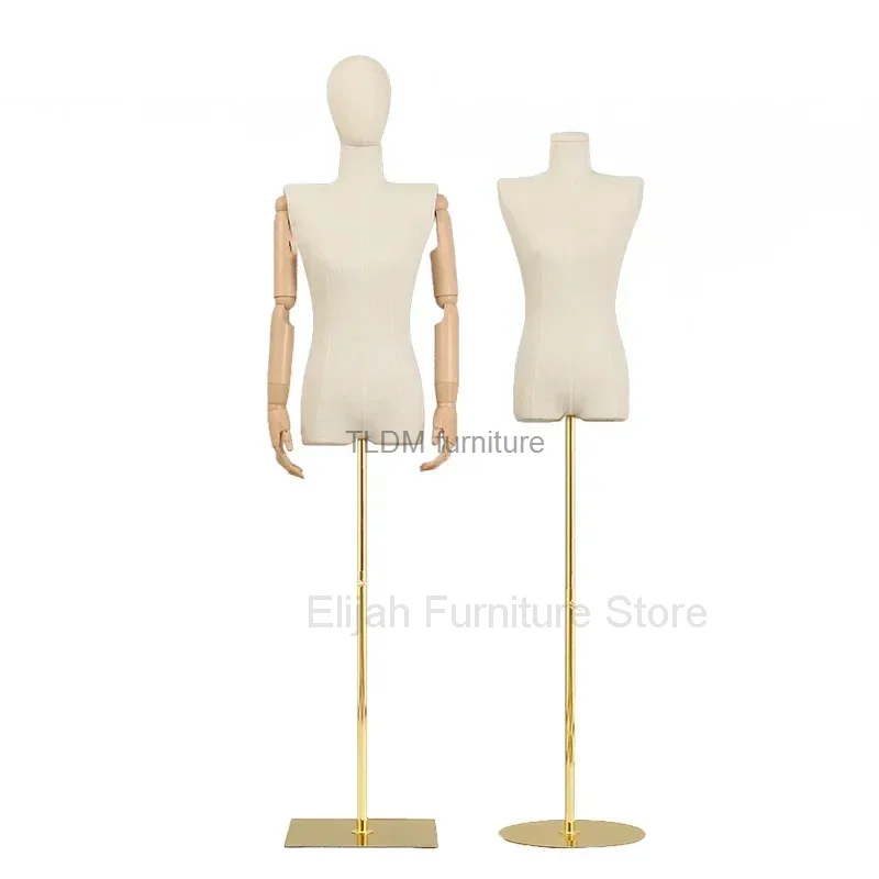 

Wooden Arm Cloth Cover Female Head Half Mannequins Metal Base Wedding Clothing Display Stand Adjustable Clothing Store Mannequin