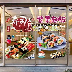Attractive Sushi Shop Window Decal Vegan-friendly Rice Roll Adhesive Mural Japanese Restaurant Wall Sticker