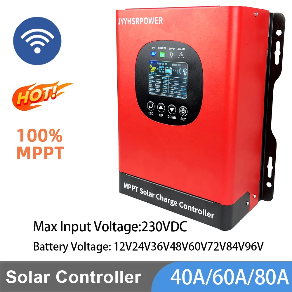 US Stock MPPT 40A 60A 80A Solar Charge Controller 230VDC With Built In WIFI Function For 12V 24V 48V 60V 72V 96V System
