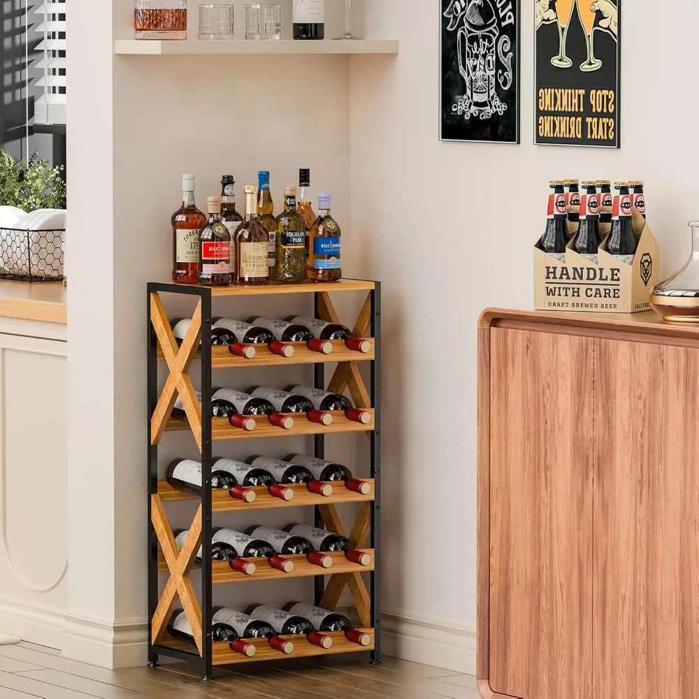 

Freestanding 5-Tier Modular Wine Rack with Wooden Top for Floor Display and Storage