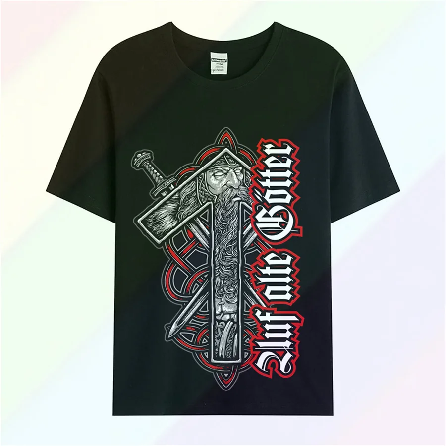 

Nordic vi Könige Odin Gott des Krieges Runen T-Shirt. Neue 100% Baumwolle Kurzarm O-Ausschnitt lässig T-Shirts lose Top-Größe