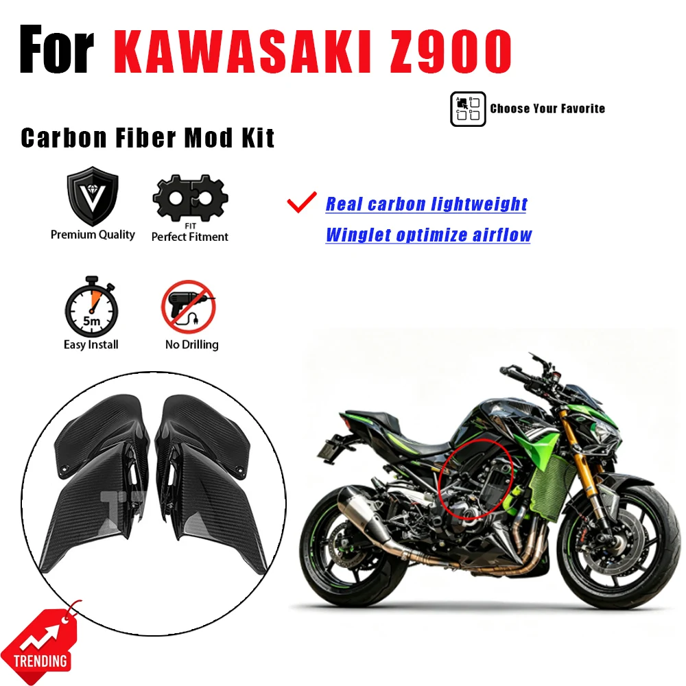 For KAWASAKI Z900 Carbon Fiber Winglet Decal Chain Guard Fender Windshield Tank Cover Carenado Alerones para moto