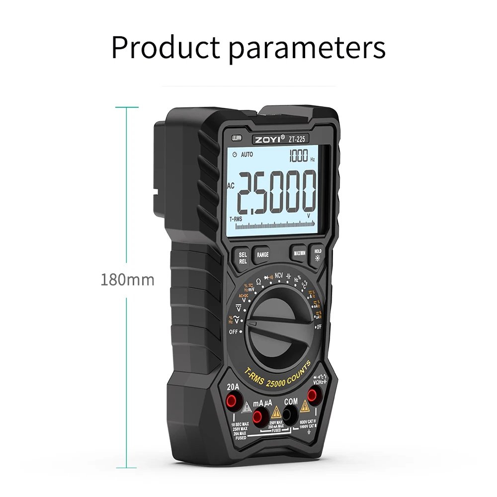 ZOYI ZT-225 4.5-digit High-Precision Fully Automatic Multimeter with Intelligent Burn-Out Protection for Electricians