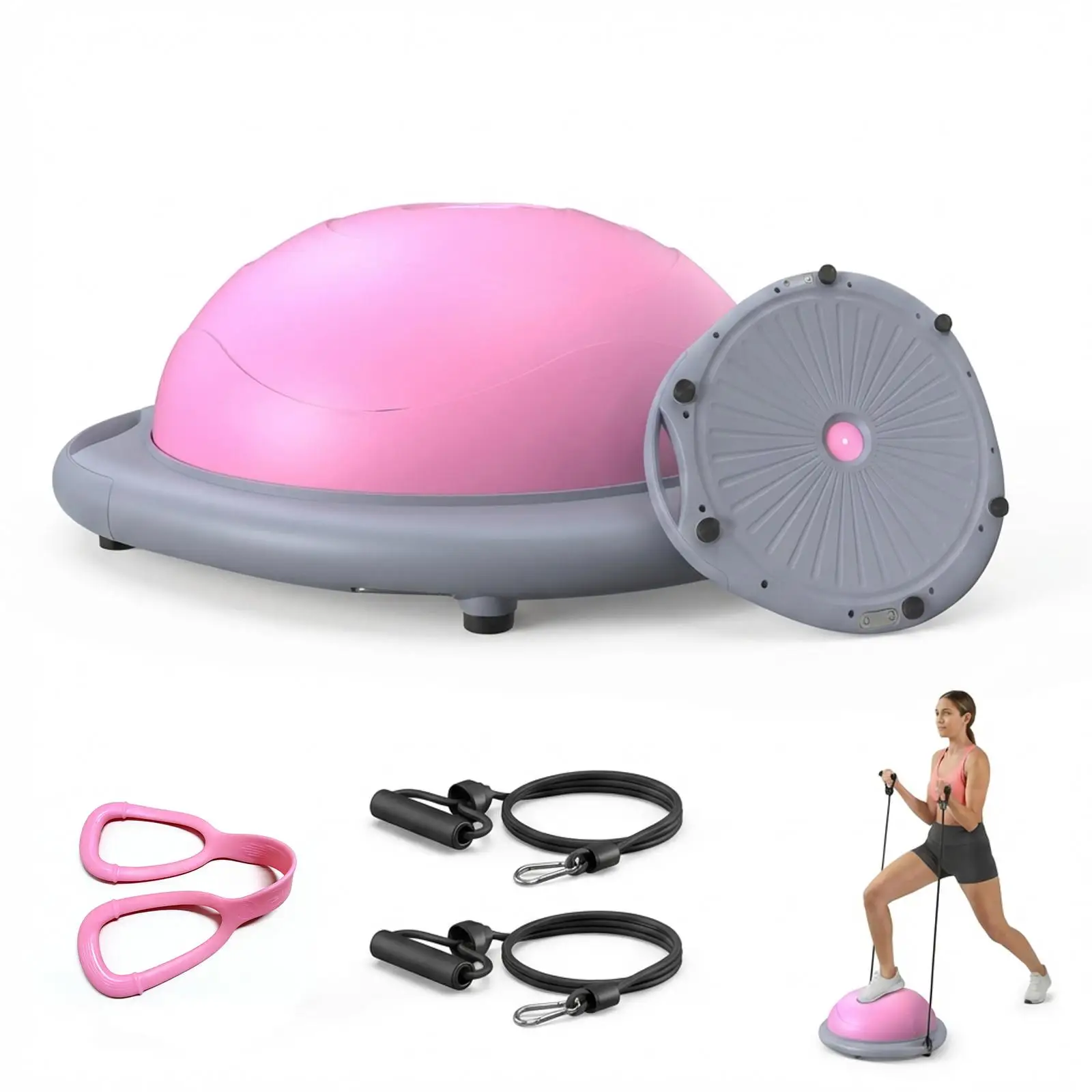 26 Inch Half Balance Ball Exercise Trainer with Air Pump and Workout Guide Anti-Slip Inflatable Fitness Hemisphere Platform for Yoga Pilates Core Workout Home Gym Strength Training Equipment
