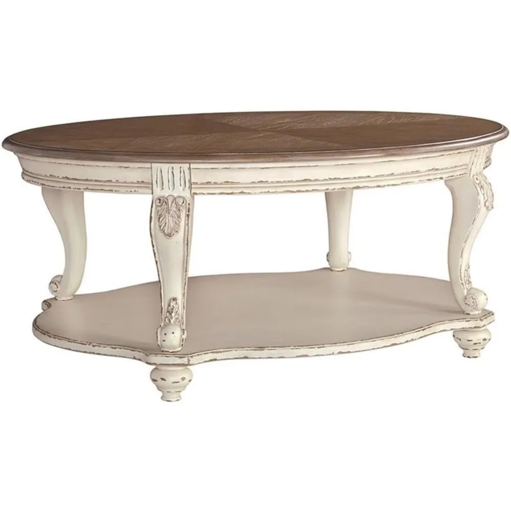 

Oval Coffee Table in Chipped White and Brown