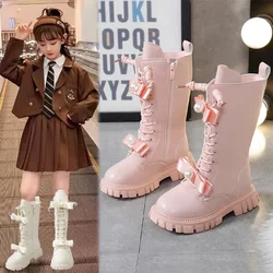 Zapatos Niña 2024 Winter Boot Fashion Children High Boots Girl Long Boots Lace Up Princess Boots Leather Boot Kid Shoes Botas