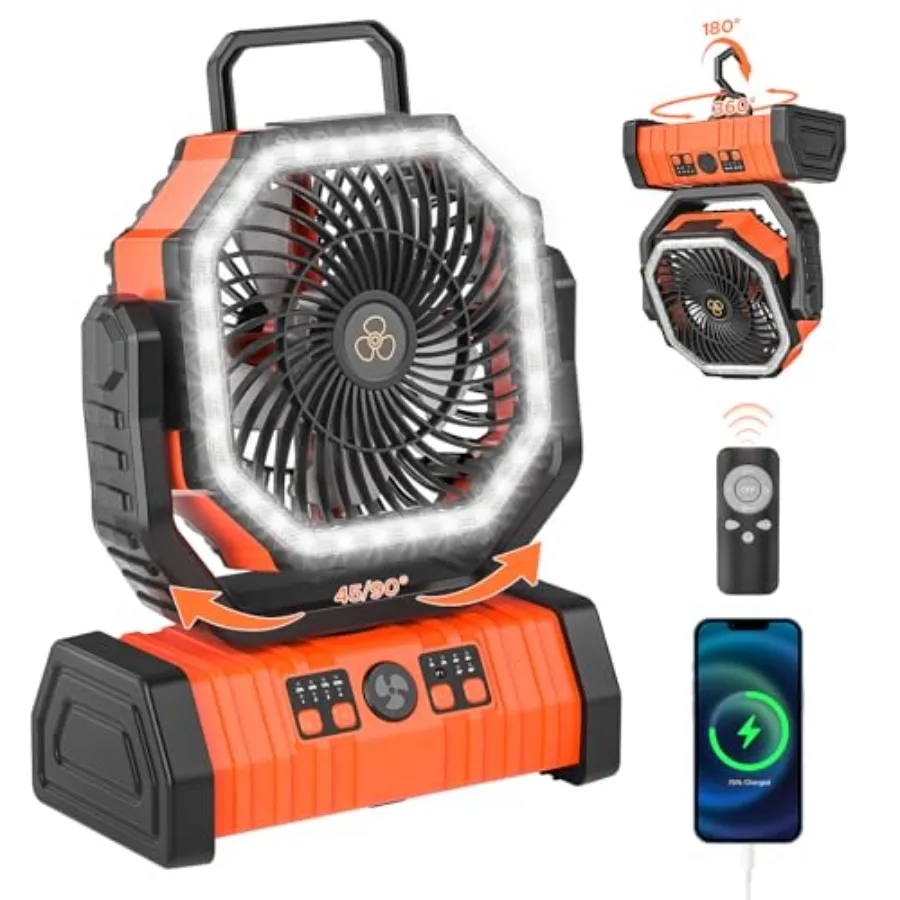 

Rechargeable Camping Fan with LED Lantern, 20000mAh Auto-Oscillating Battery Operated with Remote/Hook/Timer, 8" Portable Fan f