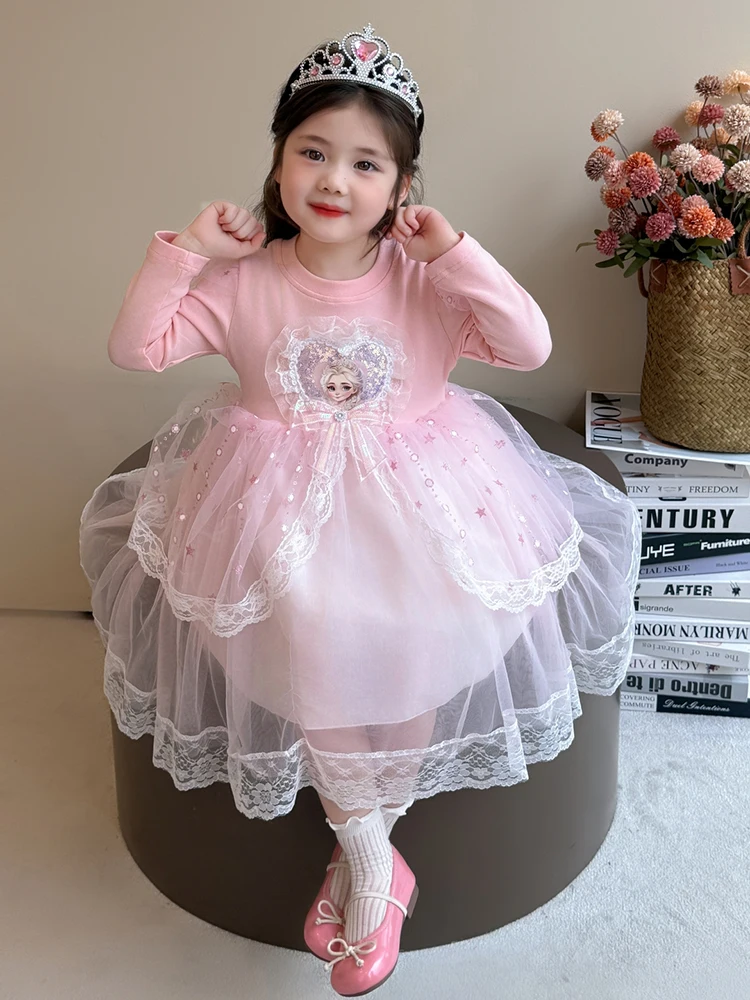 فساتين أميرات إلسا فروزن للفتيات، فستان خريفي أنيق بأكمام طويلة، فستان حلو لحفلات أعياد ميلاد الأطفال #3