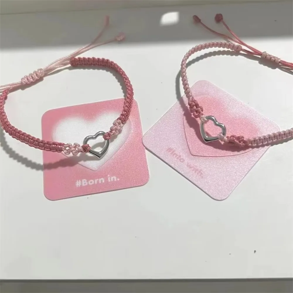 Sweet Adjustable Couple Bracelet Handmade Zinc Alloy Braided Hand Rope Pink Chain Bracelet Bestie Friendship Jewelry