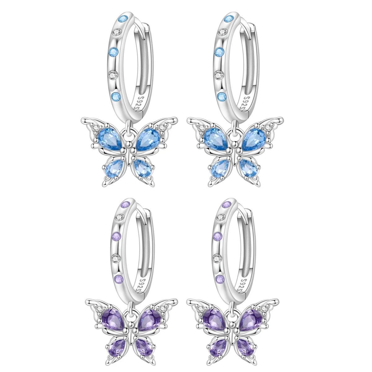 Orstarry S925 Sterling Silber Ohrringe, exquisite blau-lila Schmetterlings-Ohrringe für Frauen, Geburtstagsgeschenk, Silberschmuck