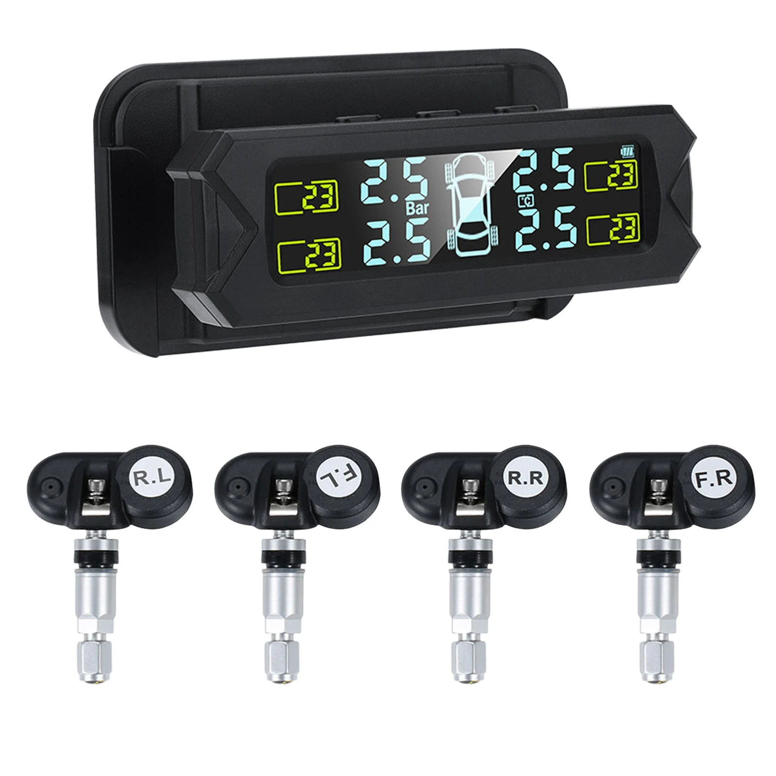 USB Solar Power Tire Pressure Monitoring System Wireless Car TPMS LCD Display Pressure Alarm with Internal Sensor