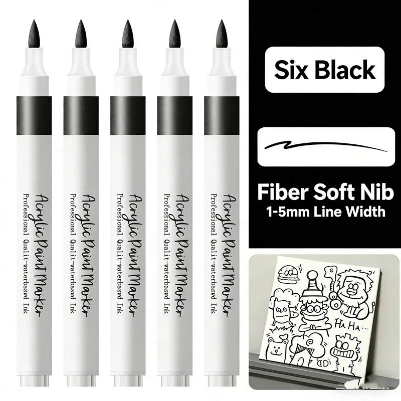 

6pcs/set Acrylic Marker ,Brush Permanent Pen Art Supplies for Black Paper,Tire,Plastic,Stone,Painting for,Beginners White