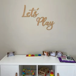 Let's Play Sign for Playroom, Wooden Nursery Decor, Children's Bedroom Wall Art