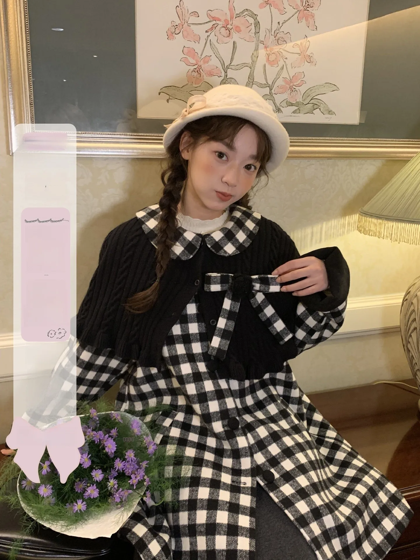 

Bla awl Coat Vintage Missy Jaet 2025 New Sle Polyester Wool Blend Mid-Length Single Button Closure Plaid Pattern