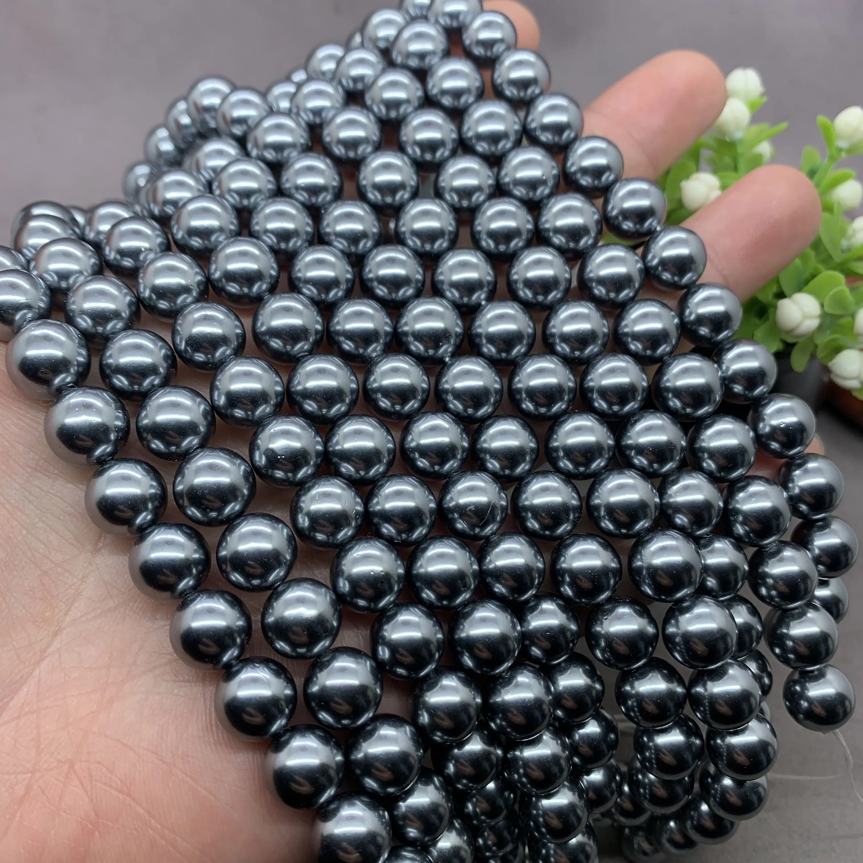 Natural Ocean Plating Dark Gray Shell Pearl Beads 6-12mm Round Loose DIY Jewelry