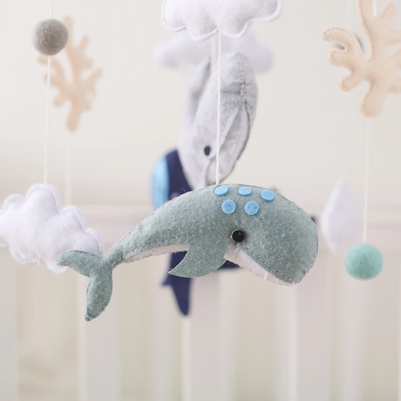 Crib Mobile Baby Rattle Toys Soft Felt Cartoon Marine Animals Whale Bed Bell Toys Hanger Crib Mobile Bed Bell Wood Bracket Gifts