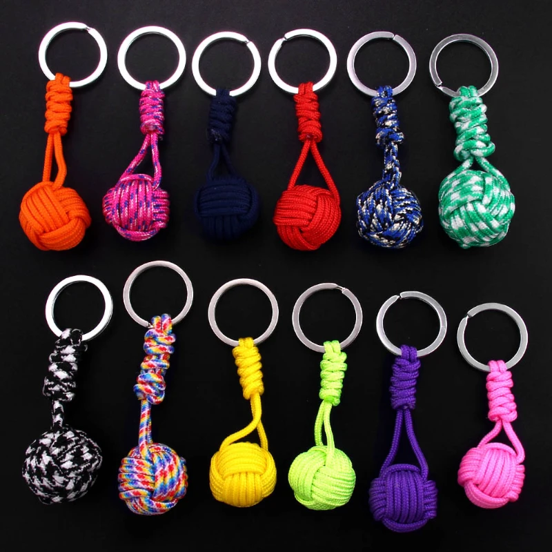 Military Parachute Woven Rope Ball Keychain Paracord Lanyard Key Ring Monkey Fist Key Chains Outdoors Survival Tool Jewelry