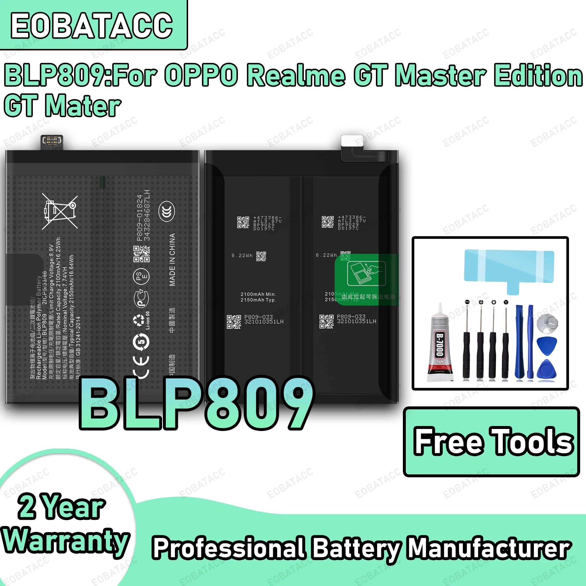 100% New Zero Cycle BLP809 Battery For OPPO Realme GT Master Edition Replacement Battery Bateria+Free Tools