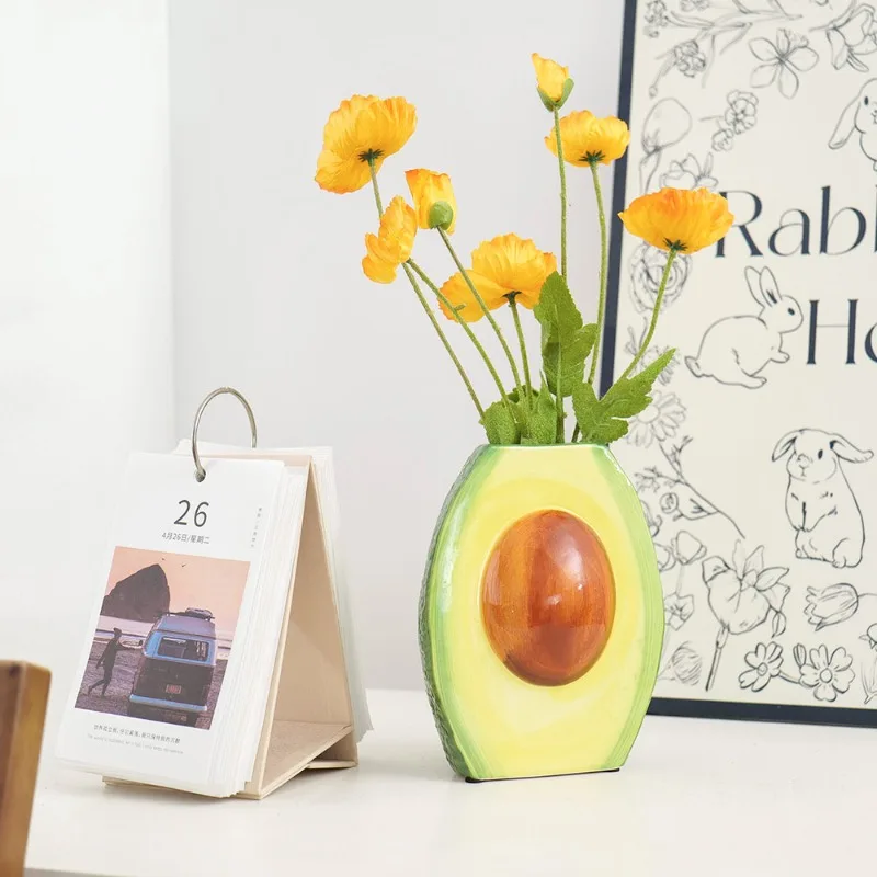 Avocado Vase Porcelain Crafts Flower Pot Desk Decoration Ceramic Vase Artificial Flower Decoration