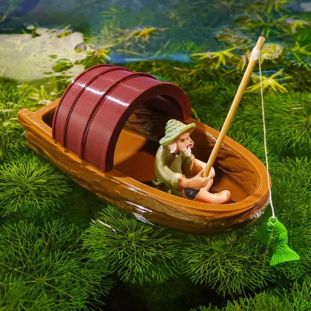 High Quality PVC Old Man Fishing Ornament foam Floating Fish Tank Decoration lotus leaf DIY Jiang Tai Gong Fishing Car Ornament