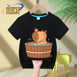 Capybara in hot tub printed Kids T-Shirts summer children's pure cotton short-sleeved casual tops boys and girls gifts