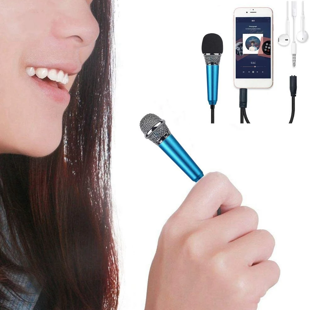 Mini Microphone with Omnidirectional Stereo Mic for Voice Recording,Chatting and Singing on Apple Phone,Android (Blue)