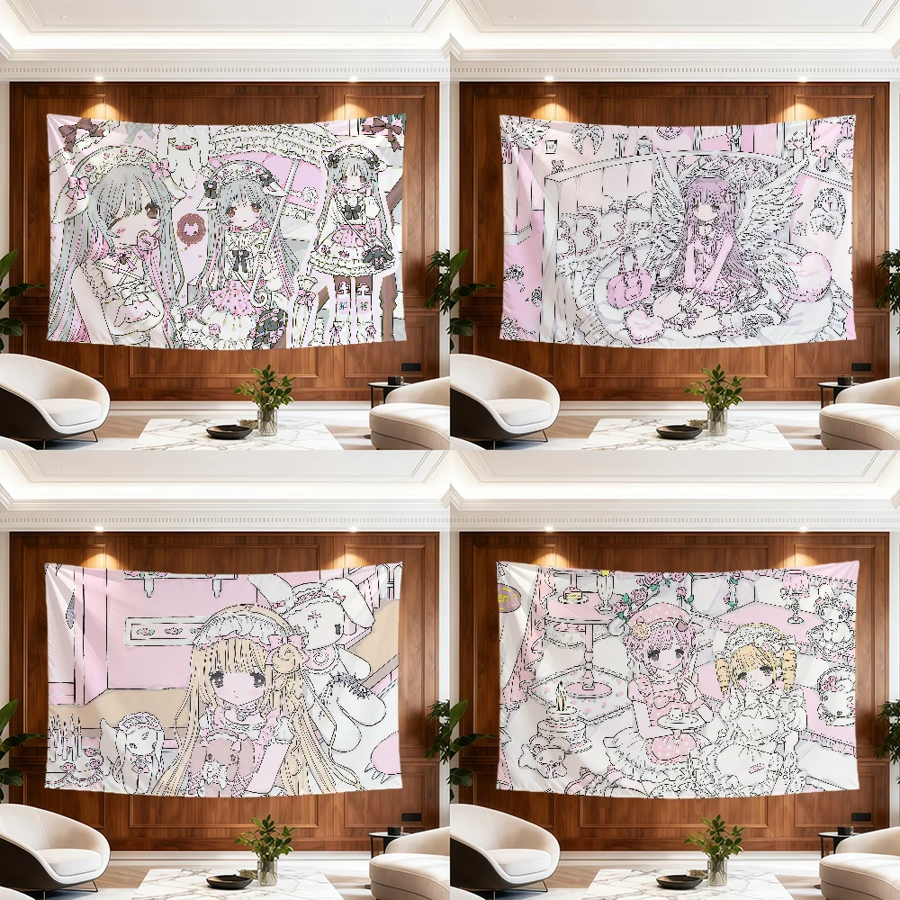 anime art Girl pink y2k cute flag For Room Dorm Camp Party Garage Bar Picnic hogar home Decor Banner Wall Hanging Gift