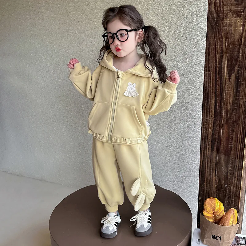 

Girls Suit 2025 Autumn New Children's Clothing Korean Style Girl Baby Hoodie Cartoon Stick Cloth Hoodie Trousers Two-piece