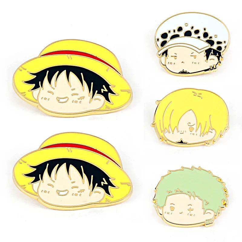 

One Piece Cartoon Brooch Cap Luffy Anime Action Figure Zoro Sanji Metal Pin Toys Badges Jewelry Charm Accessories Children Gifts