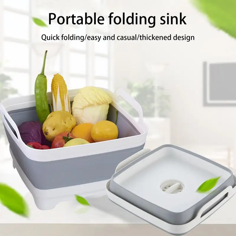 Collapsible Wash Basin Drain Plastic Folding Basins Portable Wash Basins Folding Square Collapsible Basin Kitchen Accessories