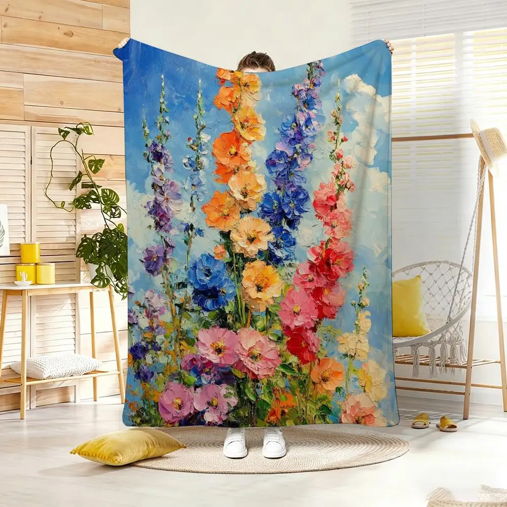 Soft Floral Print Flannel Throw Blanket for Couch Sofa Bed Cozy Home Decor Tapestry Artwork Bohemian Cottage Style Gift