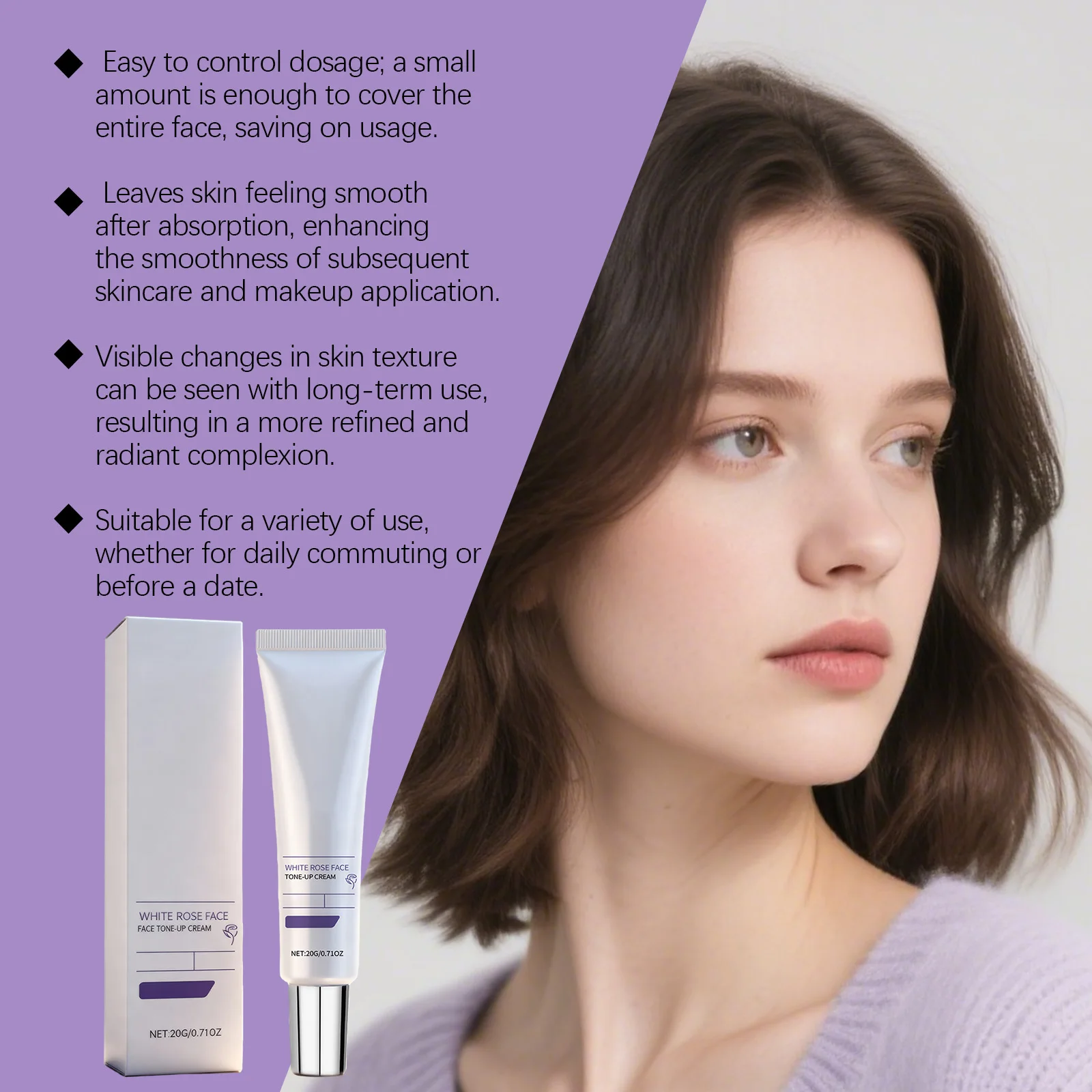 White Rose Skin Brighten Face Cream Improve Skin Texture Correct Dullness Inhibit Melanin Production Nourish Pre-Makeup Lotion