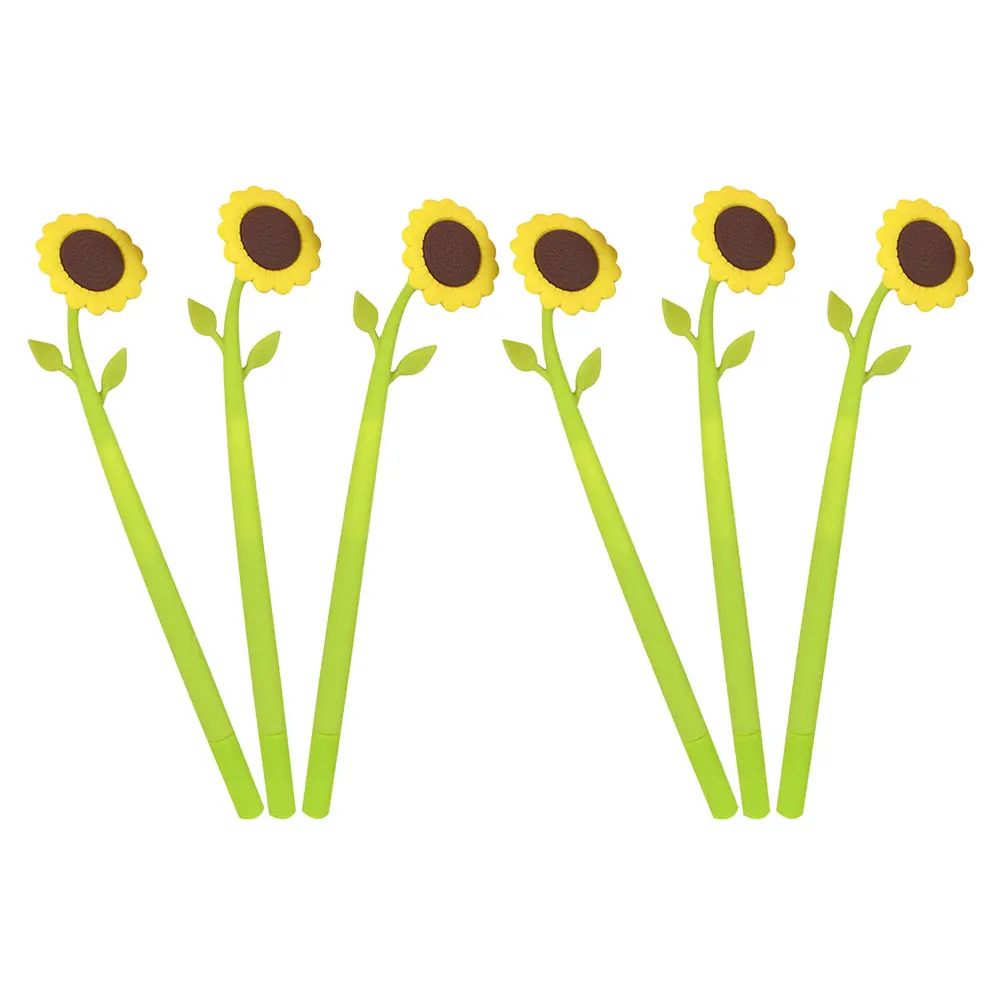 

Набор ручек с подсолнухом, 6 шт., силиконовые гладкие письменные принадлежности для офиса и школы, очаровательные гелевые ручки с тонкими точками из мультфильма