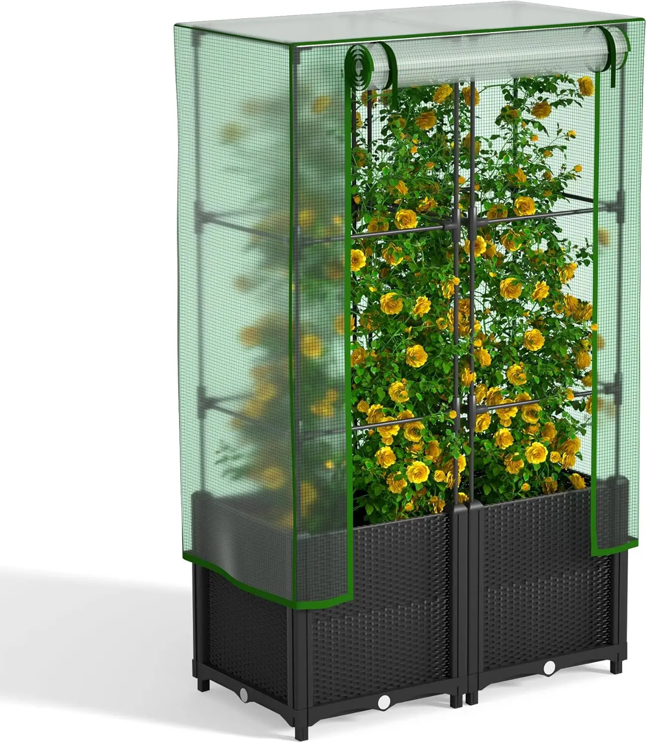 

32'' x 16'' x 55.5'' Plastic Raised Garden Bed with Greenhouse Cover and Trellis, Vertical Tomato Planters for Climbing Plants,