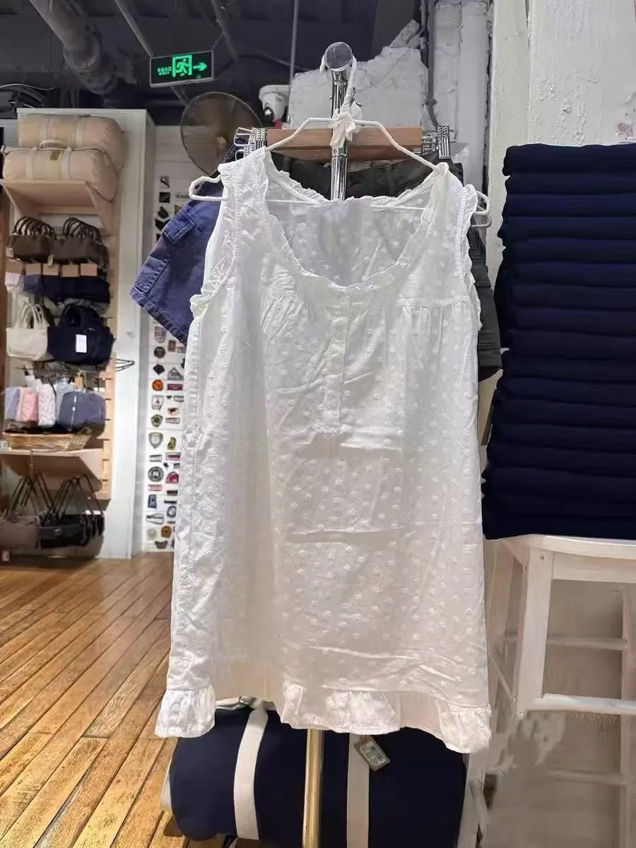 Biała Sukienka Mini z Falbankami, Okrągłym Dekoltem, Letnia Odzież Uliczna, Zapinana na Guziki, Bez Rękawów, Krótka Sukienka w Linii A, Vestidos, Słodka Elegancka Sukienka Vintage
