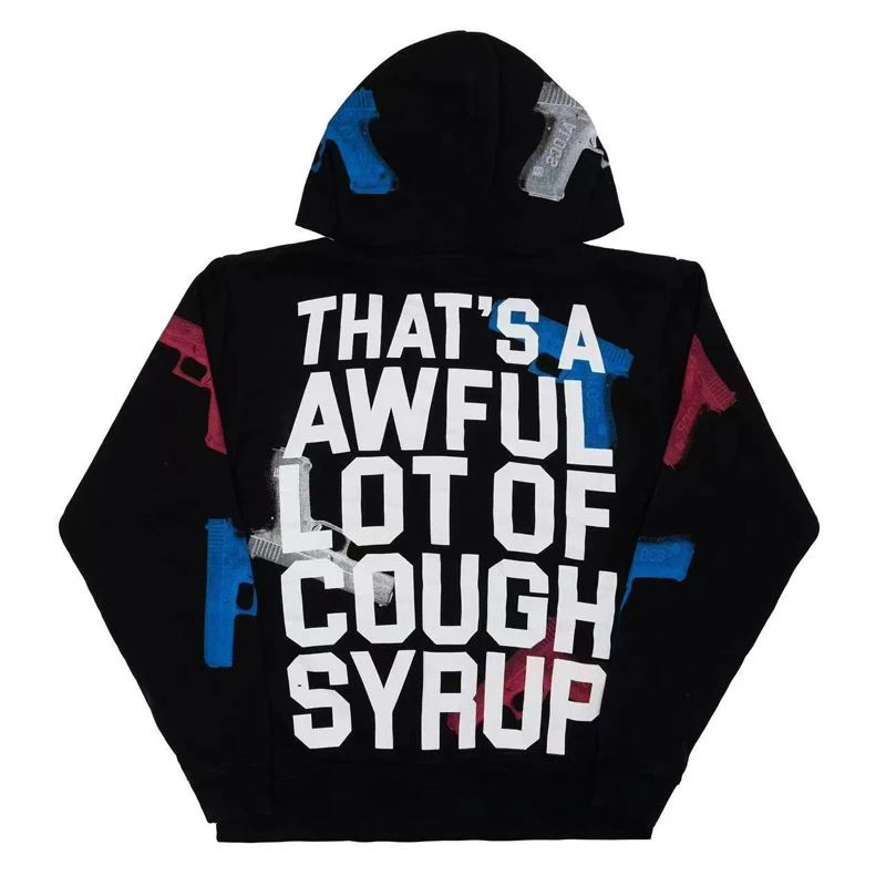 Vintage Streetwear Men That's A Awful Lot of Cough Syrup Zip Up Hoodie Abstract Art Graffiti Print Oversized Hooded Sweat Top