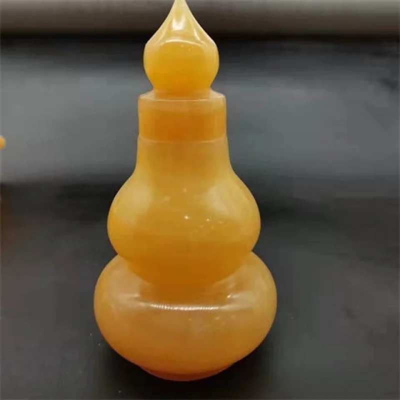 

Natural Yellow Jade Hollow Gourd with Lid Wealth-Attracting Feng Shui Ornament Home Entrance Craft Decoration