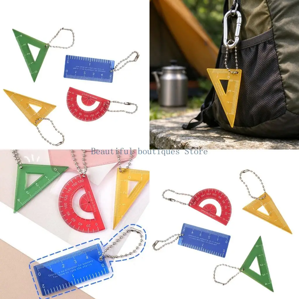 U4LF Attachable Ruler Keychains, 4 Assorted Measuring Tool Forms with Visible Markings for Casual Reference on Keys, Bags, or