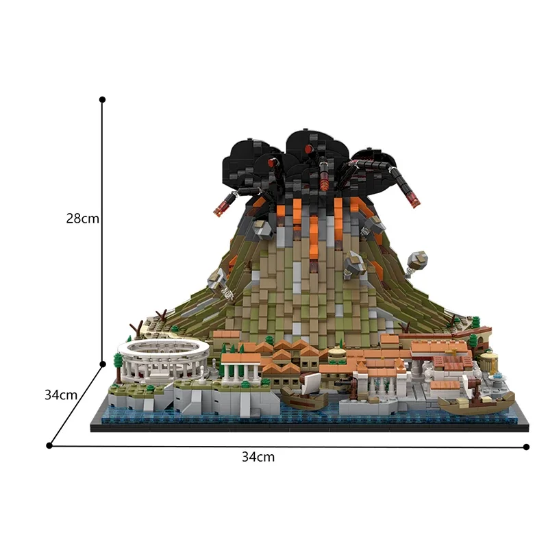 MOC Vesuvius Pompeii Castle Palace Building Block Set Volcano Eruption Bricks Building Blocks Children Birthday Christmas Gifts