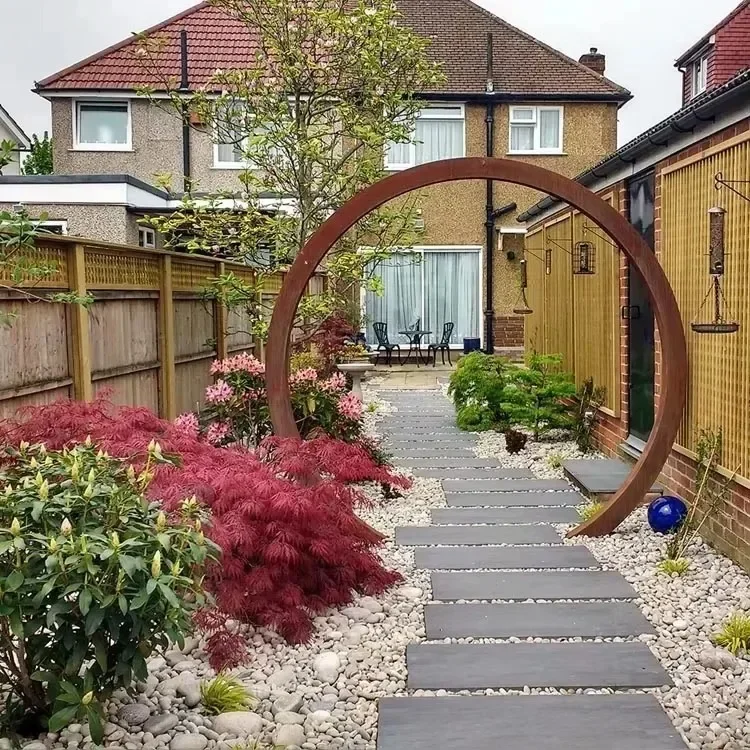 

Decorative Large Metal Garden Moon Gate Corten Steel Villas Arch Metal Moon Gate for Backyard Gardens