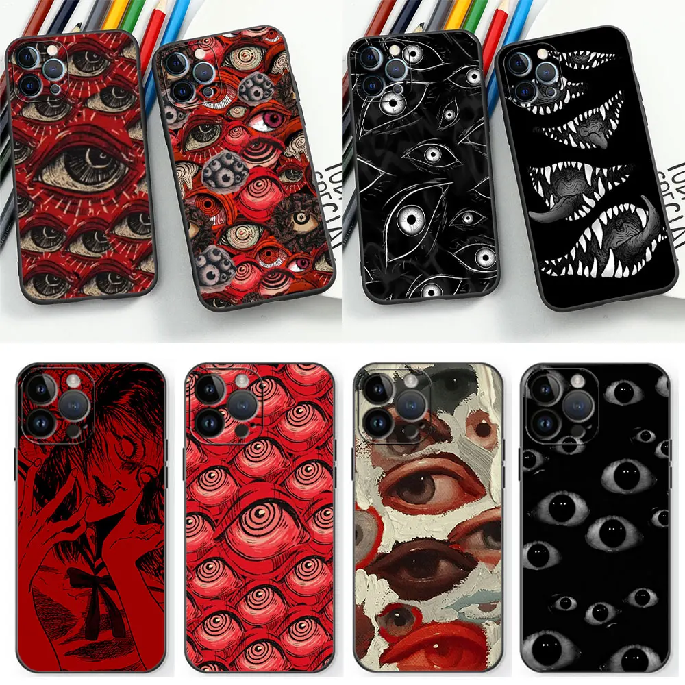 Spooky Scary Red Eye Face Phone Case For Apple iPhone 15 14 13 12 11 Pro Max Mini 8 7 Plus X XR XS Max SE Cases Black Soft Cover