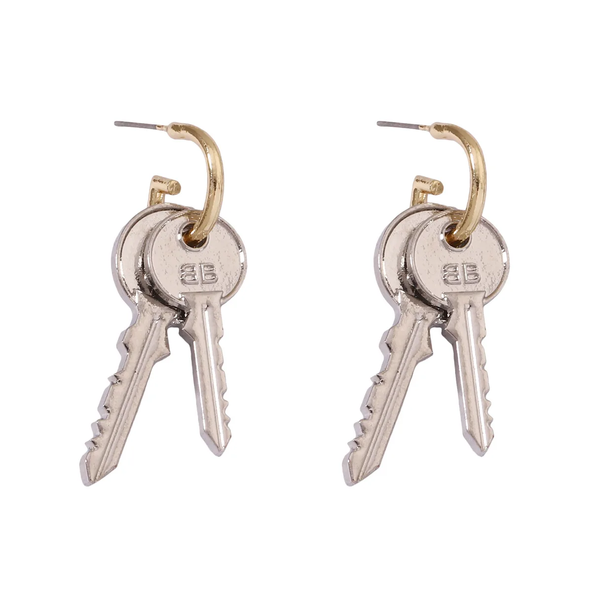 Unique ZA Metal Key Dangle Earrings for Women Punk Alloy Double Key-shape Pendant Earring Wholesale Jewelry