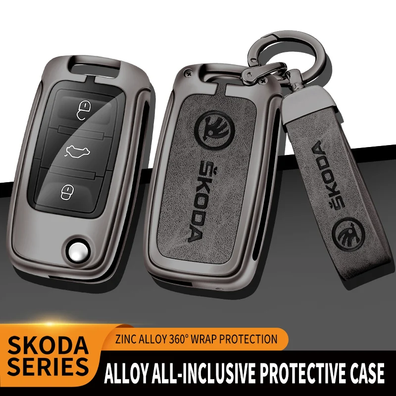 

Car TPU Zinc Alloy Key Case Bag For Skoda VRS Octavia A5 A7 Fabia Superb Kodiaq Karoq Yeti Citigo Car Key Chain Metal Key Shell