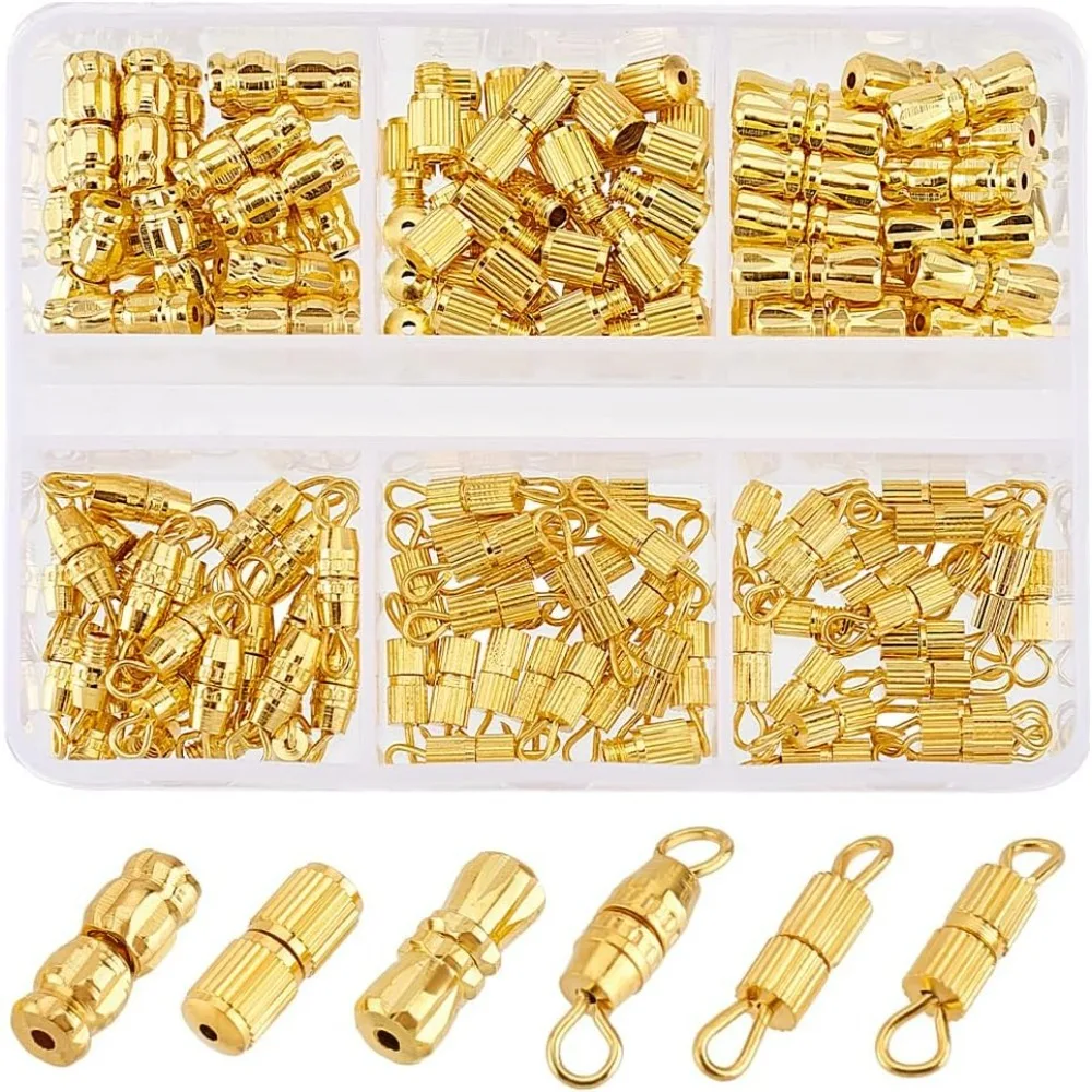 

120pcs 6 Styles Brass Screw Clasps Jewelry Connector Screw Twist Clasps Copper End Tip Barrel Clasps for Bracelet Necklace